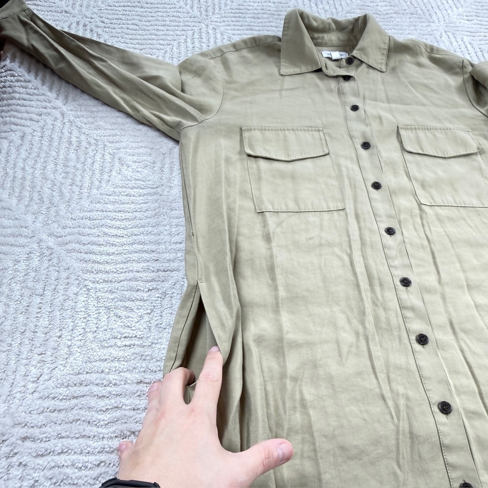 Nordstrom Shirt Dress Womens Medium Olive Khaki Utility Safari Earthy Gorpcore - Picture 8 of 11